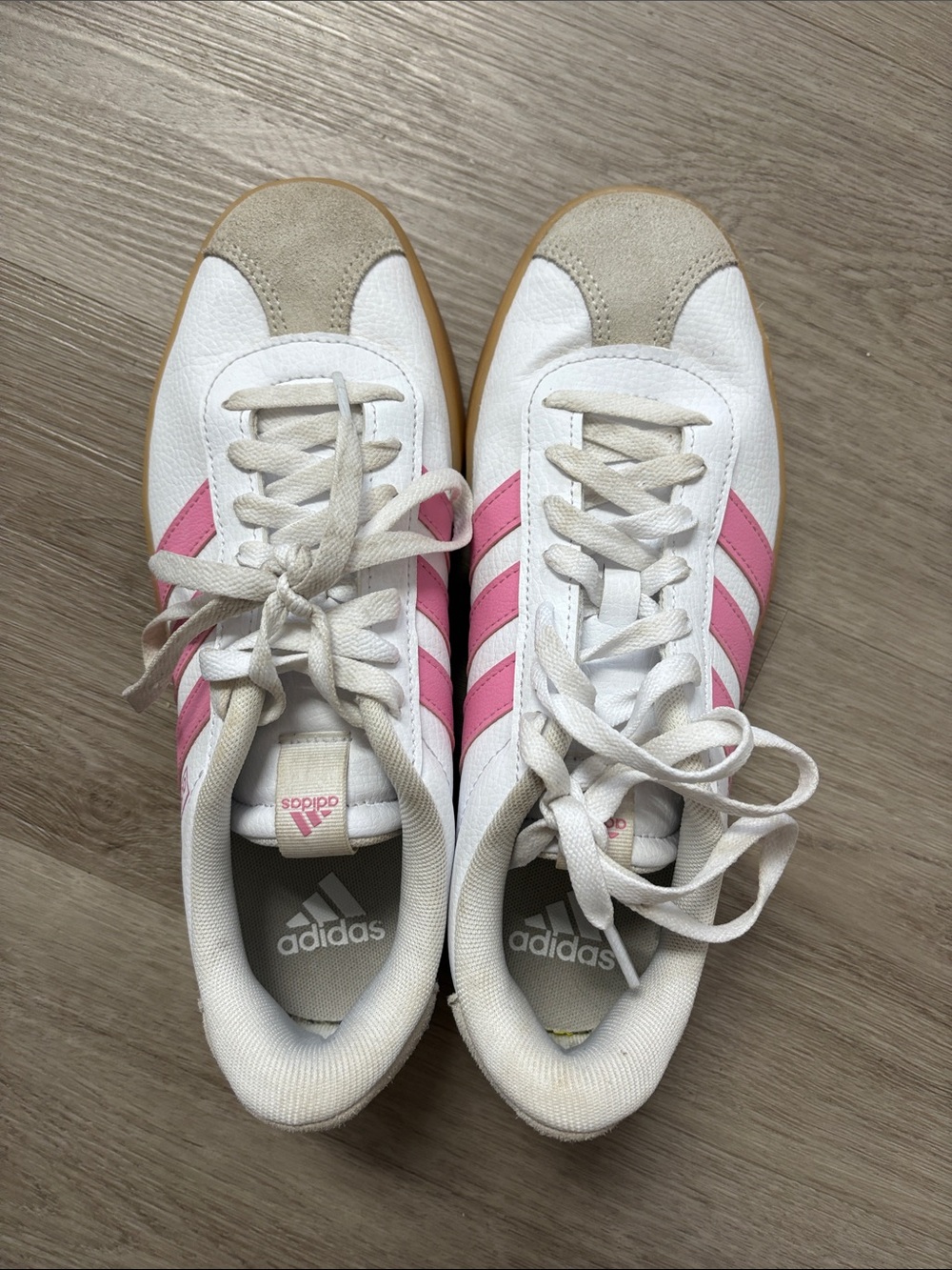 adidas Women's White, Pink & Gum Classic Sneakers - Picture 5 of 6